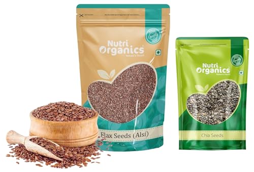 Image of Nutri Organics Chia Seeds for Weight Loss 500gm Omega 3 Rich Raw Chia Seed 500 Gram & Nutri Organics Flax Seeds 1kg
