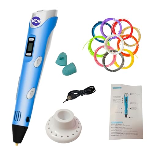 Image of VCR Blue 3D Pen with USB Power | Pack of 3 x 3 Meters + Pack of 10 x 5 Meters in Length | Filament for 3D Pen - Adjustable Temperature for 1.75mm PLA - Perfect for DIY Craft