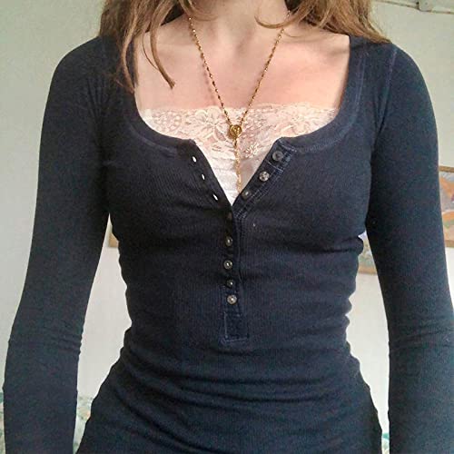 Fairy Grunge Shirts for Women Y2K Tops Long Sleeve Lace Patchwork Tees Teen Girls Vintage Slim Blouse Fall Clothes2