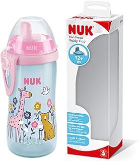 NUK Kiddy Cup Toddler Cup | 12+ Months | 300 ml | Leak-Proof Toughened Spout | Clip & Protective Cap | BPA-Free | Pink