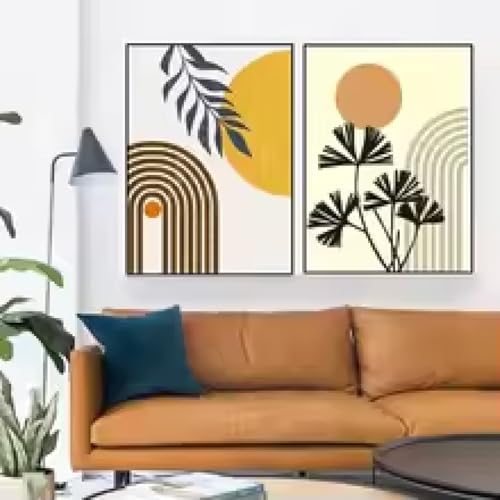 Peinture sur toile feuilles soleil abstrait | Impression haute définition 40x60cmx2