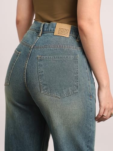 Image of Urbano Fashion Women's High Rise Straight Fit Washed Jeans Non-Stretchable