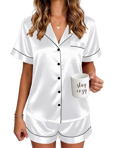 Image of Ekouaer Satin Pajamas for Women Silk Pjs Short Set 2 Piece Lounge Sets