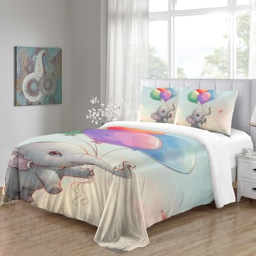 Housse de couette éléphant 140x200 parure lit microfibre 3D