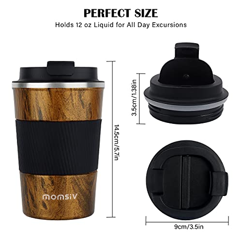 MOMSIV Taza de café aislada con tapa a prueba de fugas, antideslizante, reutilizable, de acero inoxidable, ecológica… - Imagen 5
