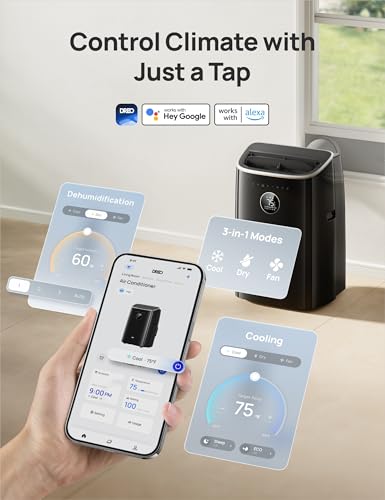 Image of DREO Portable Air Conditioners, 7,200 BTU DOE Smart AC Unit for Bedroom with Drainage-free Cooling, Fan & Dehumidifier, APP /Voice /Remote Control, 45db Quiet Standing AC units for Room Indoors