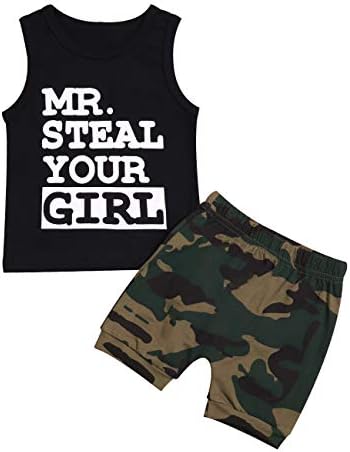 Toddler Baby Infant Boy Clothes Mr Steal Your Girl Vest +Camouflage Shorts Summer Outfit Set
