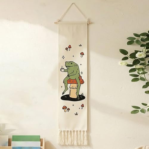 Tapiz vertical de ranas divertidas con borlas para la pared de la habitación infantil 7