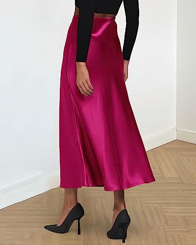Image of BTFBM 2026 Summer Womens Skirts Silk Elegant High Waist Flowy Long Satin A-Line Midi Skirt Cocktail Wedding Party