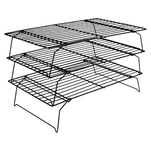 Muzrunq Rejilla para Enfriar Galletas, apilable, con Patas de Apoyo Plegables, de 40 x 25 cm, de Acero al Carbono Resistente al Calor, de 3 Niveles.