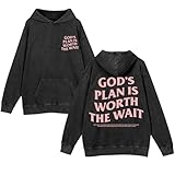 Wrenpies Mens Oversized Christian Hoodies Jesus God Bible Verse Faith Religious Sweatshirts Acid Wash Graphic Pullover Tops (Black,S)