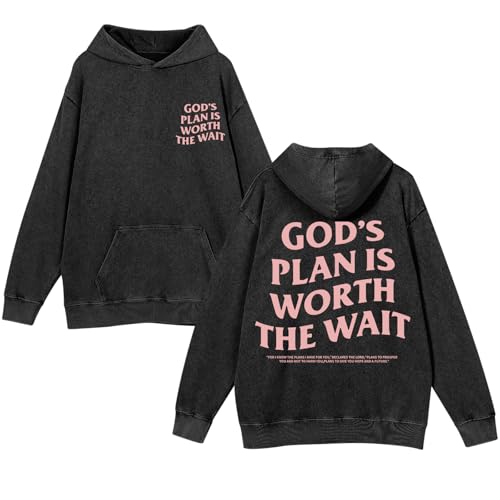Wrenpies Mens Oversized Christian Hoodies Jesus God Bible Verse Faith Religious Sweatshirts Acid Wash Graphic Pullover Tops (Black L)