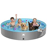 BuntWunder Faltbare Hundepool, 160 X 30cm Hundepool für Große & Kleine Hunde, rutschfest Verschleißfest Verdickt PVC Planschbecken für Hunde & Kinder, Tragbar Hundebadewanne mit 4 Flicken