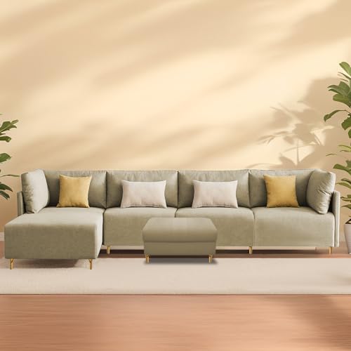 Image of Carina LHS 6 Seater L Shape Sofa Set with Center Table for Living Room (Cream Fabric) Premium Fabric Sofa