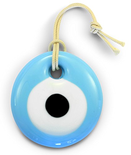 Ebsem Exclusive Edition Handmade Evil Eye Turkish Greek Glass Charm Decorative Ornament for Good Luck, Success and Protection (Light Blue, 2")