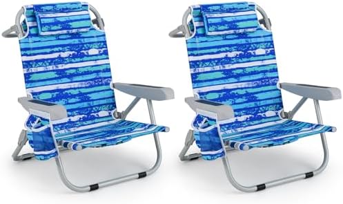 Goplus Beach Chair, 2 Pack 330lbs Folding Backpack Chairs for Adu...