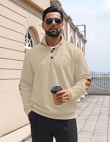Men's Casual Sweatshirt Pullover Sweater Casual Long Sleeve Stand Collar Quarter Button Sweaters3