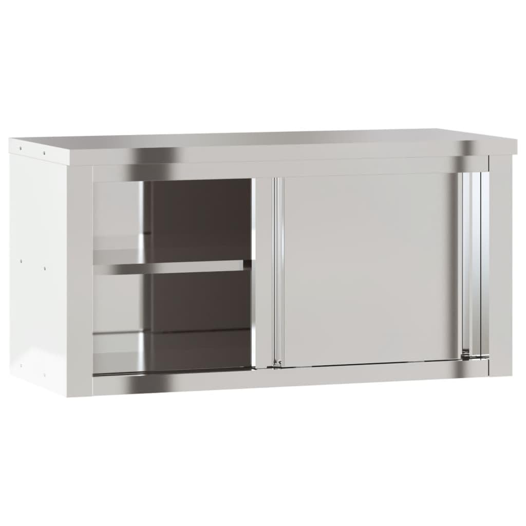 Küchen-Wandschrank mit Schiebetüren Edelstahl Küchenschrank mit Ablagen Wandmontage,Gastro Hängeschrank Schrank,92 x 40 x 46 cm (mit Tür)