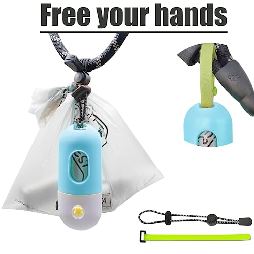 Image of Dog Poop Bag Holder with Rechargable LED Flashight 1 Roll of Grey Dog Waste Bags and Leash Clip with Keychain Hands-free Dog Walking Accessories USB Cable(Blue)