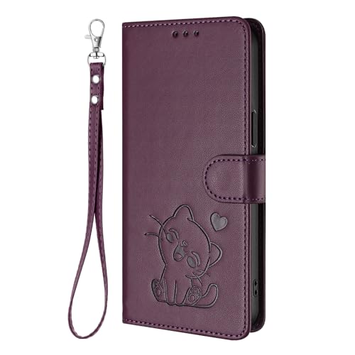 「Olier」Xperia 10 VII 用 ケース 手帳型 エクスペリア10 VII 用 カバー 可愛い押しハート猫柄 レザーケース カード収納 スタンド機能 耐衝撃 財布型 カバー マグネット内蔵 レンズ保護 ストラップ付き スマホケース