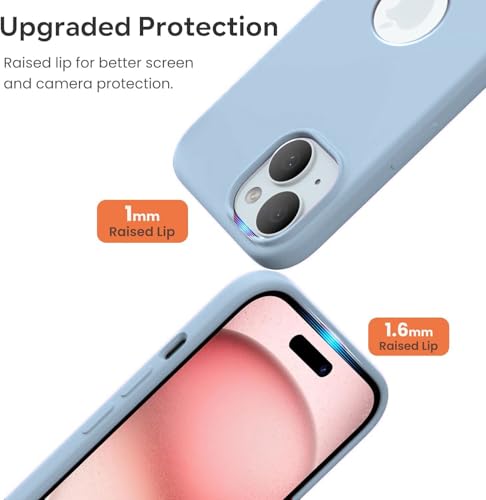 Image of Elzzi Microfiber Logo Cut Cover Compatible for iPhone 15 Case Liquid Silicone Cases Non-Slip Full Body 4 Layer Protective Covers Shockproof Back Cover (Sierra Blue)