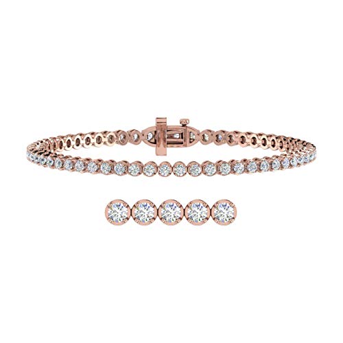 Image of 1 to 6 Carat Prong Set Round Cut Natural Diamond Tennis Bracelet for Women in 14K Gold (7 Inch) (I1-I2 Clarity)