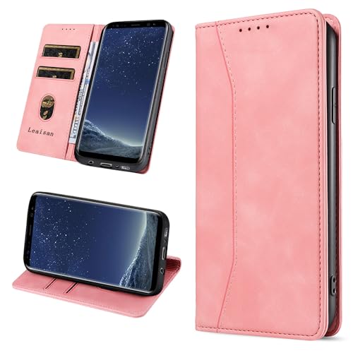 Leaisan Handyhülle für Samsung Galaxy S8 Hülle Premium Leder Flip Klappbare Stoßfeste Magnetische [Standfunktion] [Kartenfächern] Schutzhülle für Samsung Galaxy S8 Tasche - Rose Gold