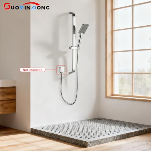 Barra deslizante para ducha manual, altura ajustable 25.5 pulgadas | Juego de ducha manual con barra deslizante, cabezal de ducha de alta presión y manguera de 59 pulgadas, cromado miniatura 3