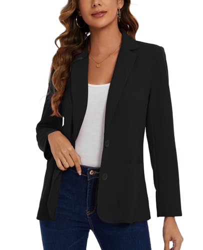 MINTLIMIT Womens Blazer Suit Buttons Blazers Suit Notched Lapel Jacket Formal Elegant (Black S)