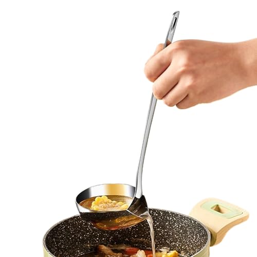 Cooking Oil Skimmer, Stainless Steel Fat Separator Spoon, Heat Resistant Grease Strainer Ladle for Removing Excess Oil, Foam, Impurities in Soups, Stews and Broths, 11.81x3.31 Inches