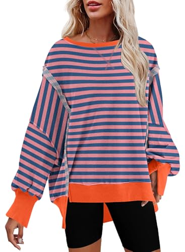 SHEWIN Womens Oversized Reverse Seam Sweatshirt Casual Long Sleeve Pullover Tops Lightweight Loose Crewneck Sweatshirts