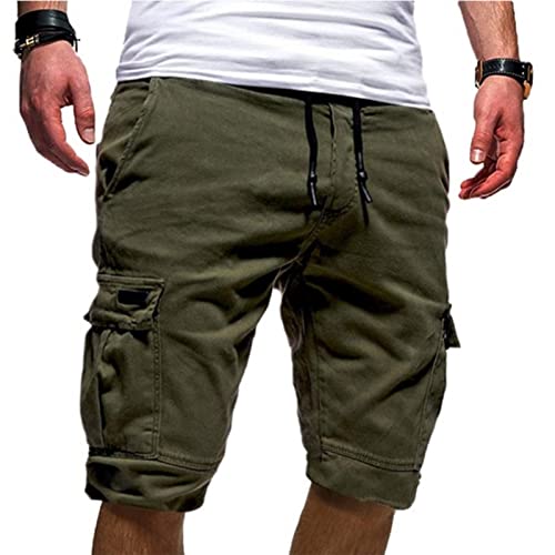 Rtrde Mens Shorts Cargo, For Men Tactical Shorts Elastic Waist Cargo Shorts Tight Fit Men's Sports Pocket Workwear Casual Loose Shorts Jogging Tall Big And Stretch Work With Pockets (L, 2-Army Green) #TOP2