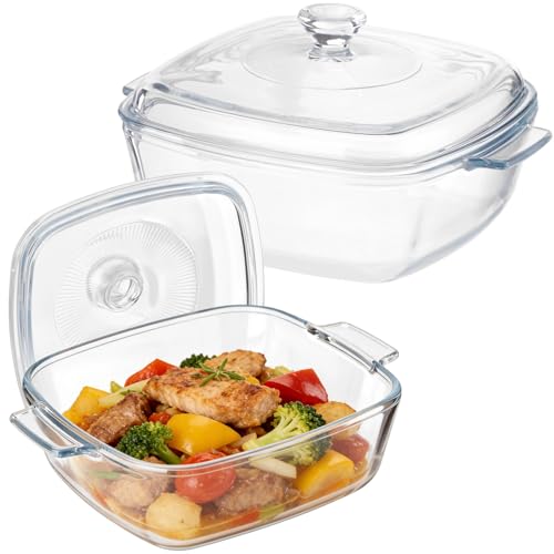 2 PCS Glass Casserole Dish with Lid Set, 0.85/1.6 QT Glass Baking Dishes, Oven Microwave Safe Covered Cookware with Handles for Cooking Serving Storage Kitchen Use by COSYOO - Used condition - US$28.49