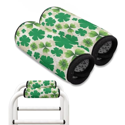 Luarisgur St Patricks Day Walker Accessories Lucky Leaf Walker Handle Cushions for Ladies Men Removable & Washable Grips Padded Hand Covers for Folding Walker Mobility Aid 2 Pack