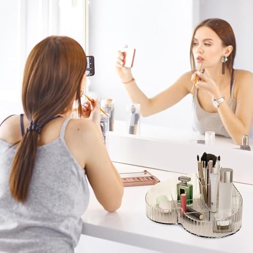 Image of House of Quirk Heart Shape Cosmetic Storage Tray - Makeup Organizer for Lipstick, Perfume & Skincare, Large Capacity Dressing Table Makeup Holder, Vanity Organizer Tray (White)