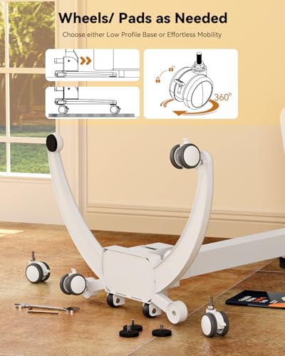 Image of JOY worker Foldable Mobile Standing Desk, Upgraded Height Adjustable Rolling Desk, Max Height 47.6 inch, 90 Tiltable Board & Base, Portable Workstation with Moveable Wheels, Holds Up to 22lbs, White