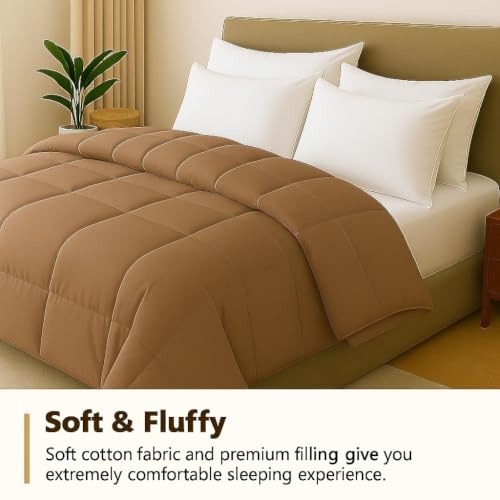 Image of Heavy Winter Bed Comforter for Single Bed - 500 GSM Ultra Warm Quilt Blanket /Rajai - Taupe - Down Alternative Microfiber Duvet Insert with Corner Ties - Winter Season Premium