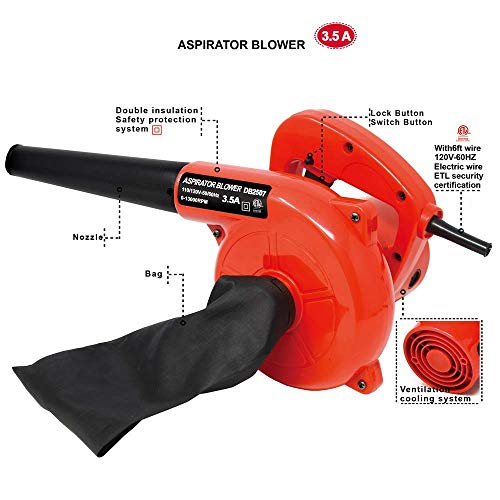 Toolman Corded Electric Leaf Sweeper Vacuum Blower 3.5A for Heavy Duty DB2507