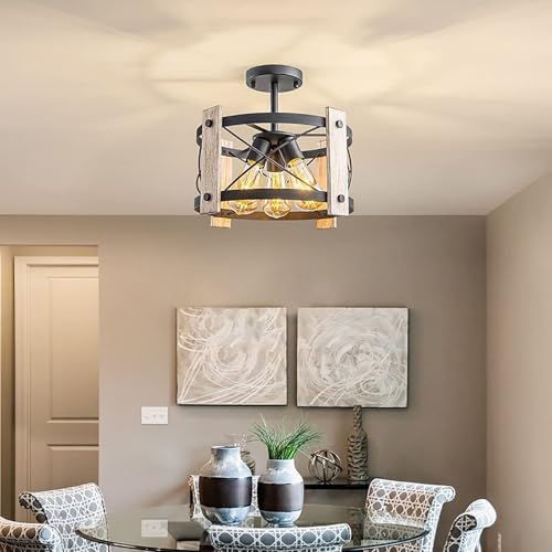 Lampe de plafond bois et métal noir pour couloir entrée et chambre ambiance ferme rustique