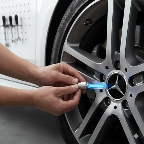 Image of Jumbuck LED Wheel Lights - Blue Motion Sensor Valve Caps for Bicycle, Motorcycle, Car Tires | Waterproof Automatic Firefly Lights, Universal Fit Tire Valve Stem Caps (Pack of 4)