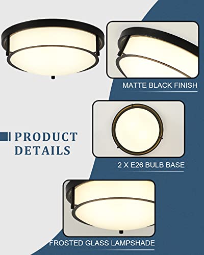 Lhlyclx 13 Inch Black Ceiling Light, Classic Frosted Glass Shade Flush Mount Ceiling Light Fixtures For Living Room Hallway Bedroom (Black) #TOP2