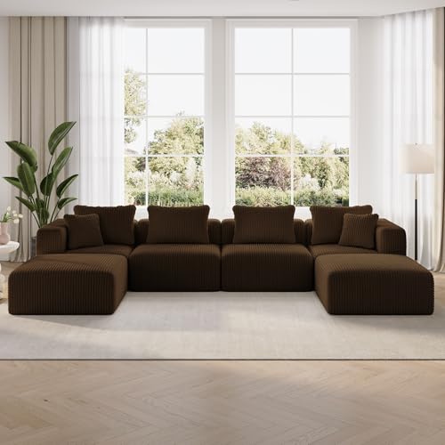 Novilla 141" Modular Sectional Sofa, U Shape Freestyle Sectional Couch, Modern Cloud Design with Smarts Coil® Support, Boneless Sectional Couch for Living Room Apartment, No Assembly Required, Brown
