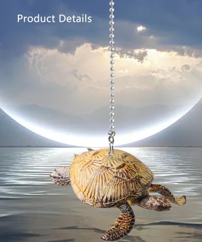 Image of 12 inch Easy-Install Ceiling Fan Pull Chain Set with Decorative Pendant - Extender & Ball Chain Connector for Light Pull Chains, Ceiling Fan Hanging Ornament Accessories (Giant Turtle)