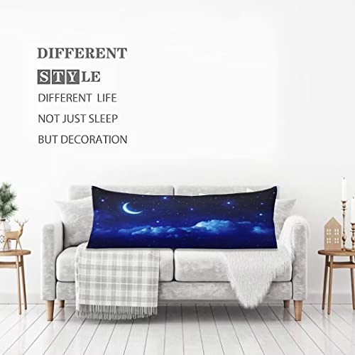 Blue Body Pillow Cover Dark Night Cloud Star Sky Moon Nebula Galaxy Stars Cushion Case Decorative Soft Farmhouse Long Pillowcase With Zipper Rectangle Pillow Cases For Bed,Couch,Home Gift 20"X54" #TOP1