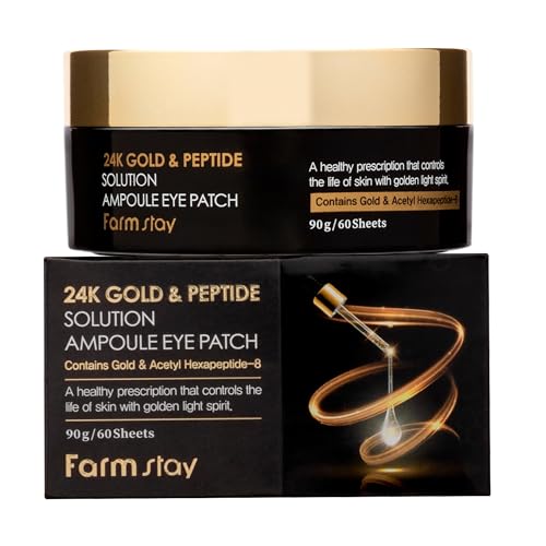 24K Parche Ocular en Ampolla con Solución de Oro y Péptidos - Parches Bajo Los Ojos para Las Arrugas - Mejora la Elasticidad de Piel - 60 pz
