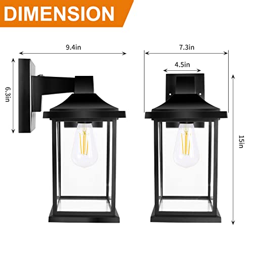 Fudesy Dusk To Dawn Sensor Outdoor Wall Light Fixture Extra Large, Exterior Porch Light Fixture Wall Sconce With E26 Led Bulb, Waterproof Plastic Wall Mount Lantern For Front Door, House, Black, 3000K #TOP2