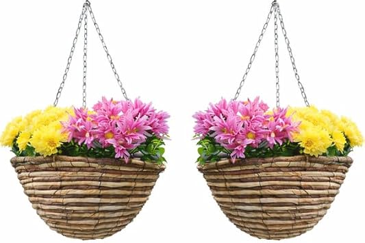 Garden Mile 12" Hanging Flower Baskets 2 Pack with Liner & Chain Set