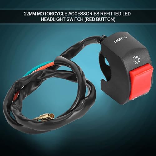 Keenso Lenkerschalter, Schalter für Motorradlenker, elektrisch, wasserdicht, Universal, LED, On/Off, mit gelb oder rot, 12 V (rot)