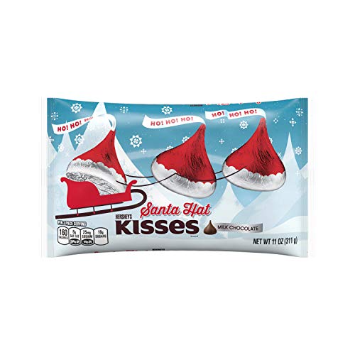 Hershey's Kisses Holiday Milk in Santa Hat Foils, Chocolate, 11 Ounce