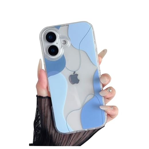 DEFBSC Capa compatível com iPhone 16, design de arte em formato macio com capa protetora embutida para celular, linda capa fina de TPU projetada para iPhone 16, azul